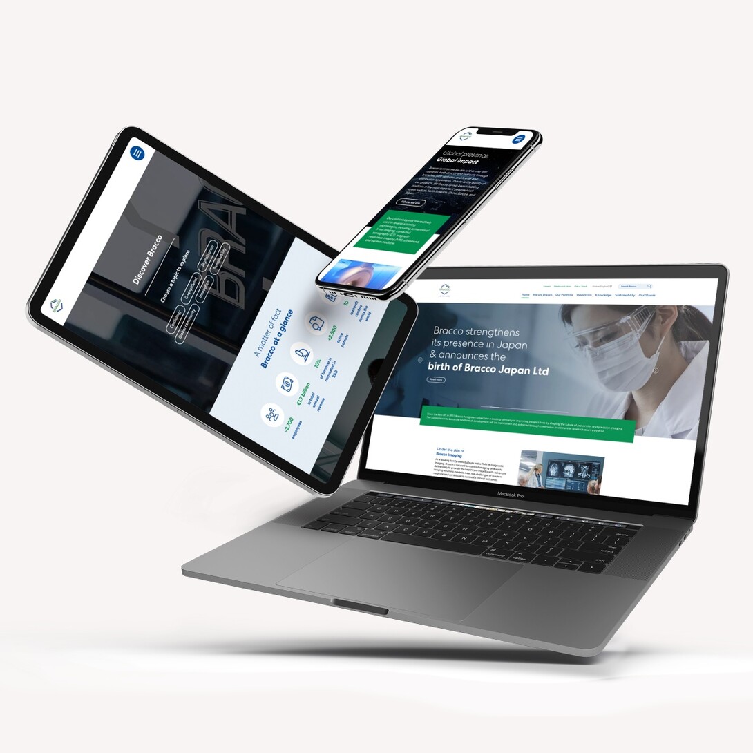 Hero image of Bracco design on a desktop, tablet and mobile device.