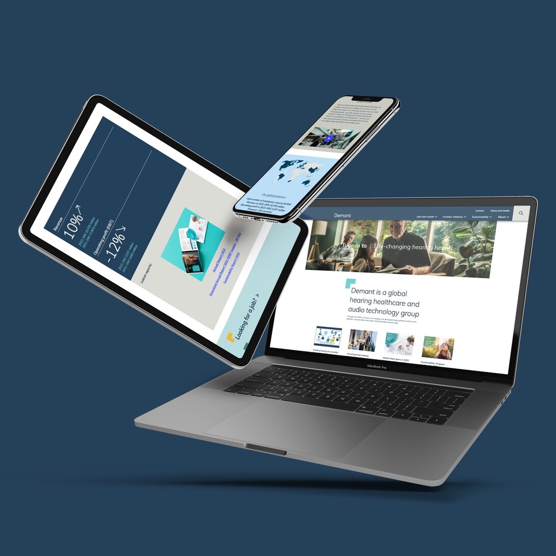 Hero image of Demant design on a desktop, tablet and mobile device.
