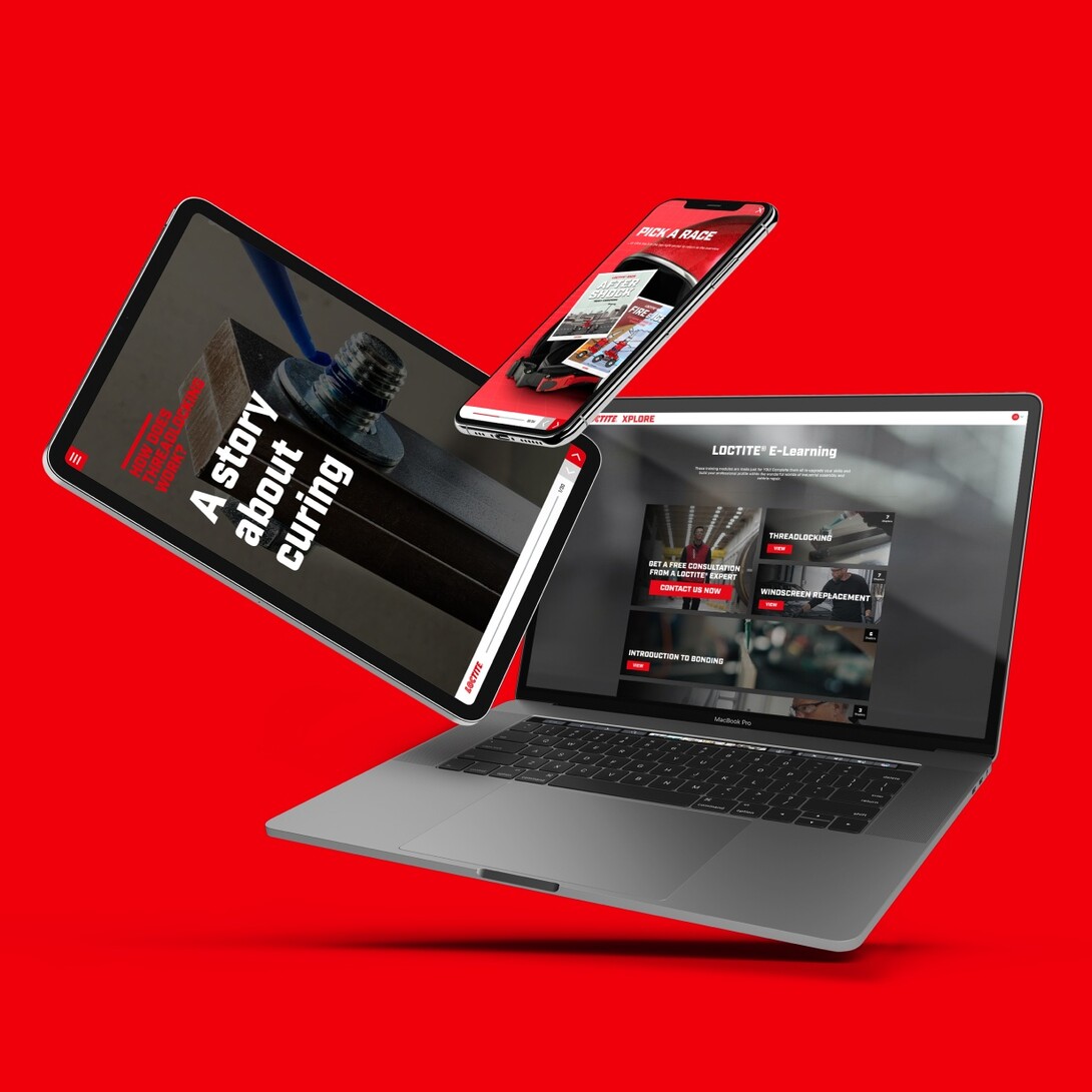 Hero image of Henkel Loctite design on a desktop, tablet and mobile device.