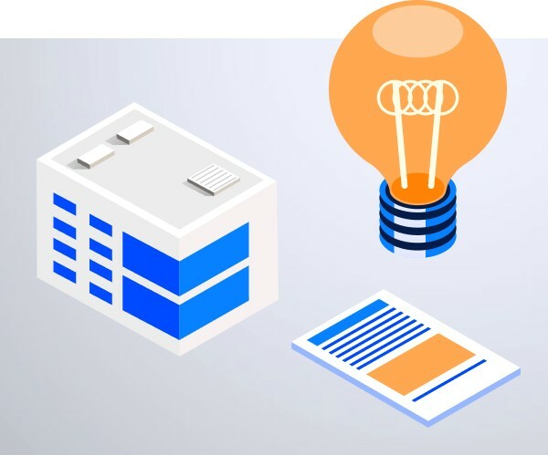 Image of a factory, bubble and a paper.