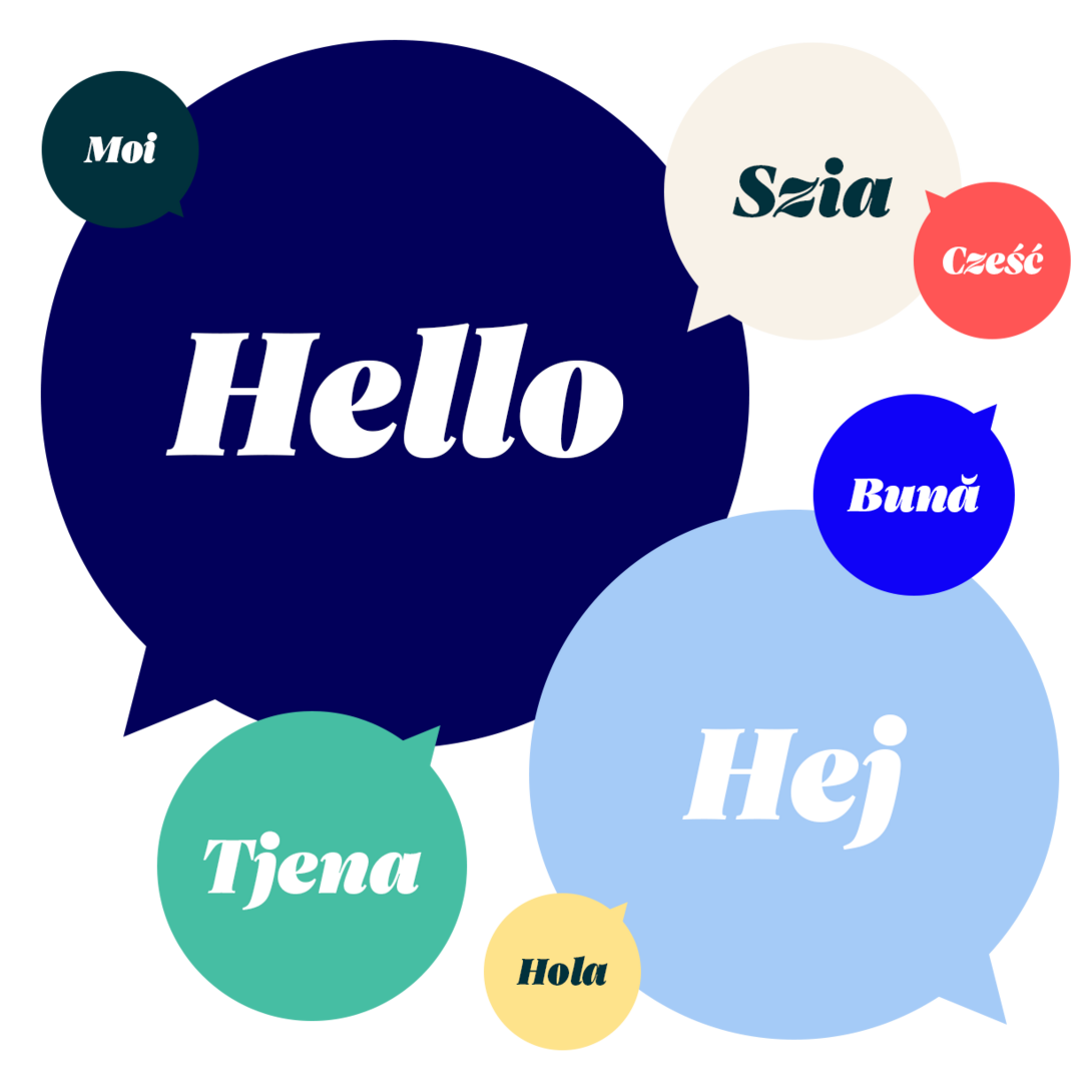 Bubbles saying hello in different languages