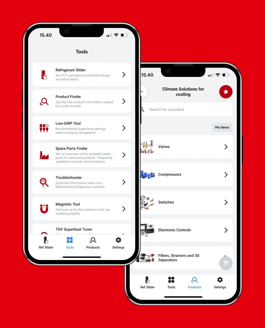 Screendump of the Tools and Products on a mobile device